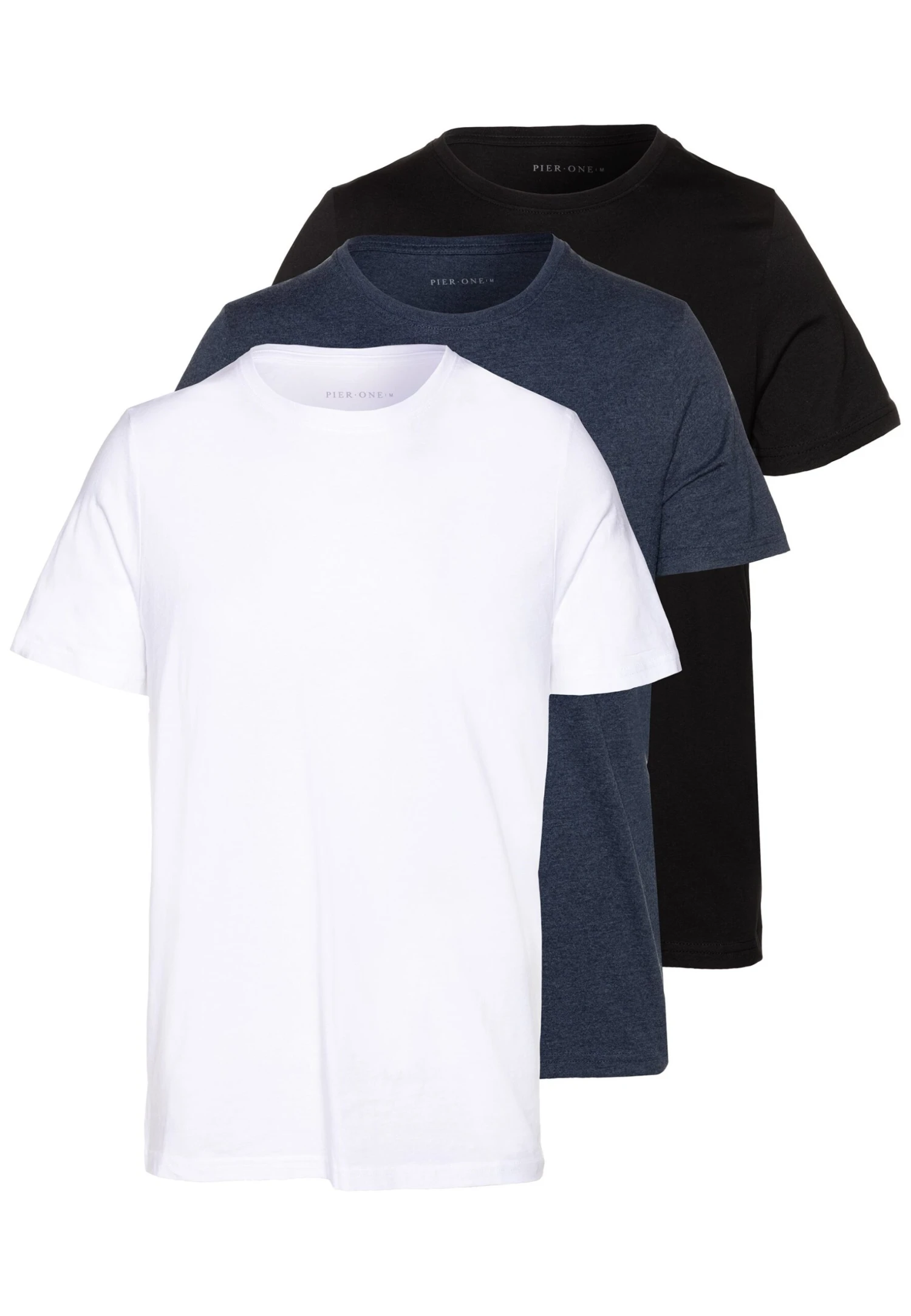 Pier One 3 Pack - Camiseta Básica - Black/White/Blue 3 Pier One 3 Pack - Camiseta Básica - Black/White/Blue