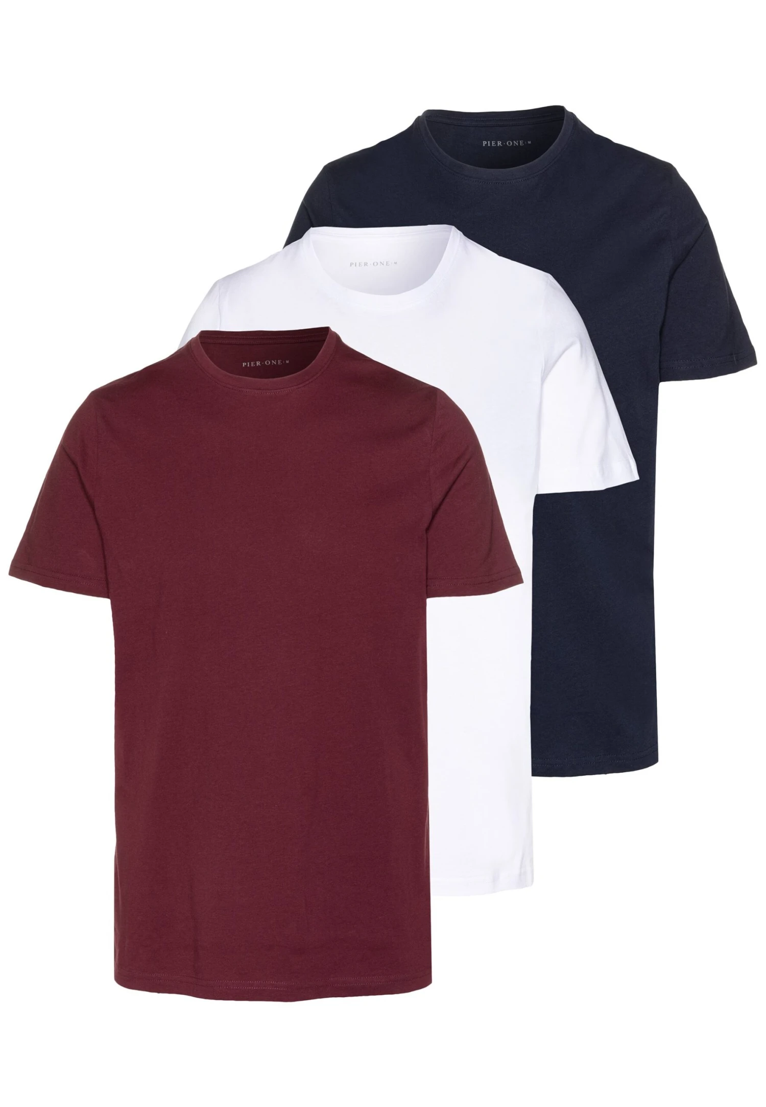 Pier One 3 Pack - Camiseta Básica - White/Dark Blue/Red 3 Pier One 3 Pack - Camiseta Básica - White/Dark Blue/Red